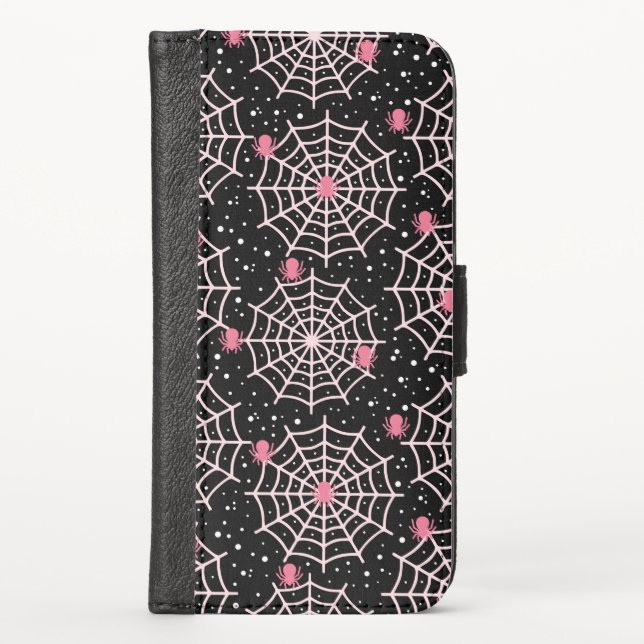 Halloween Cobwebs & Spiders Pattern iPhone Wallet Case (Front)