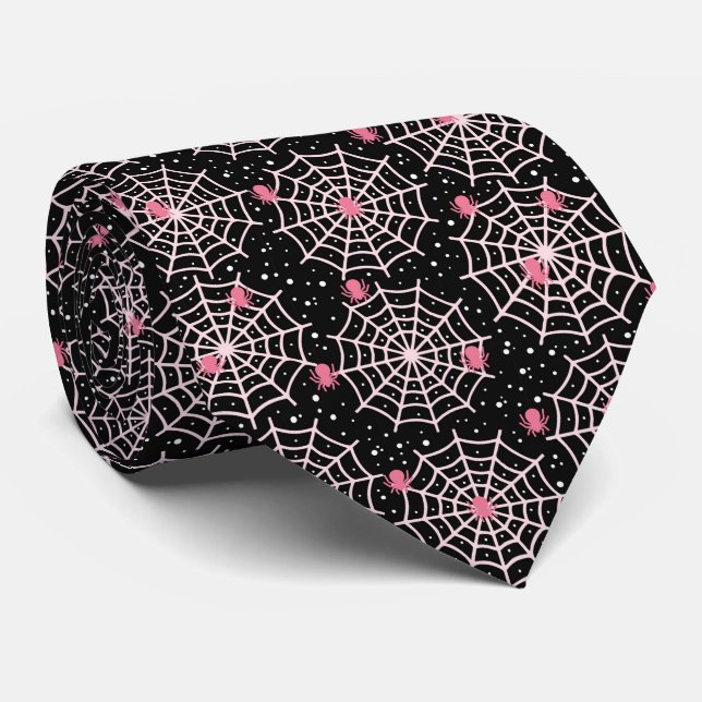 Halloween Cobwebs & Spiders Pattern Neck Tie (Rolled)