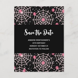 Halloween Cobwebs & Spiders Pattern Save the Date Invitation Postcard