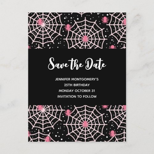 Halloween Cobwebs  Spiders Pattern Save the Date Invitation Postcard