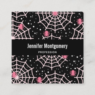 Halloween Cobwebs & Spiders Pattern Square Business Card