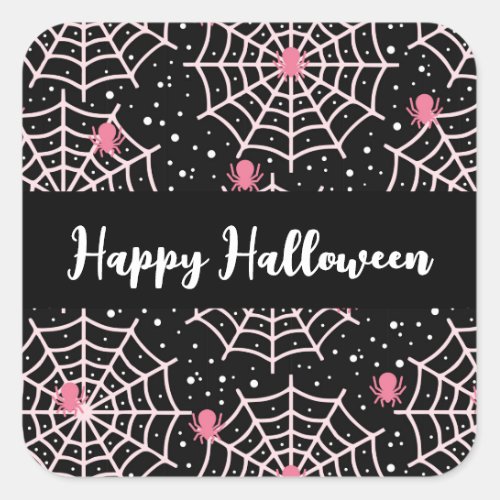 Halloween Cobwebs  Spiders Pattern Square Sticker
