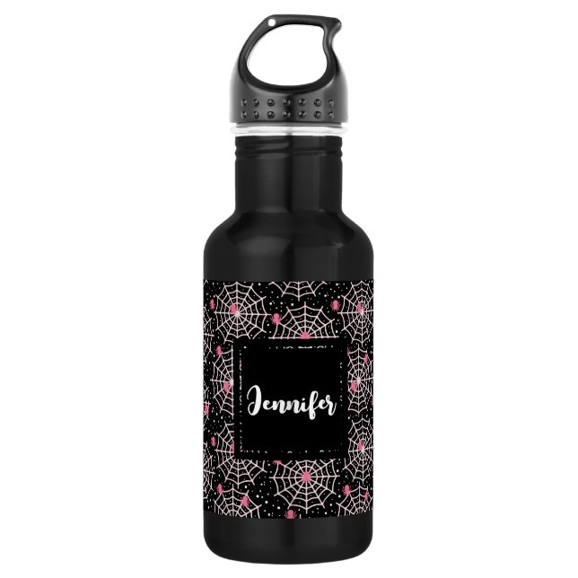 Halloween Cobwebs & Spiders Pattern Stainless Steel Water Bottle (Front)