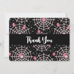 Halloween Cobwebs & Spiders Pattern Thank You Card<br><div class="desc">Flat thank You card with a cute seamless pattern with white cobwebs and pink spiders.</div>