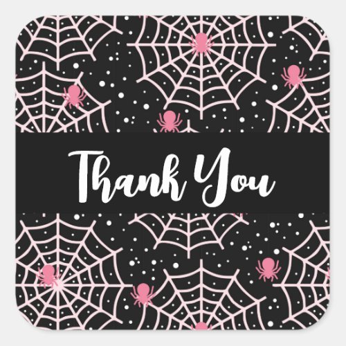 Halloween Cobwebs  Spiders Pattern Thank You Square Sticker