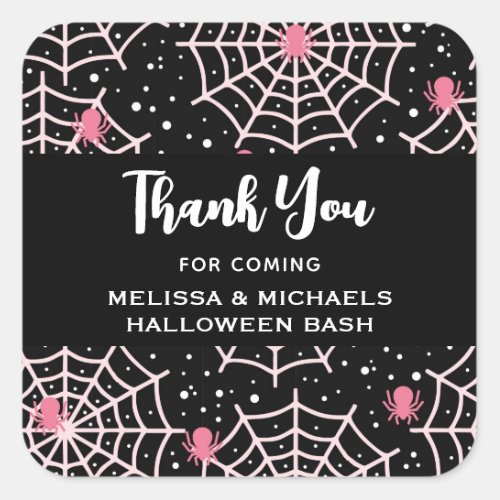 Halloween Cobwebs  Spiders Pattern Thank You Square Sticker