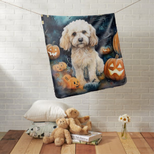Halloween Cockapoo With Pumpkins Scary  Baby Blanket