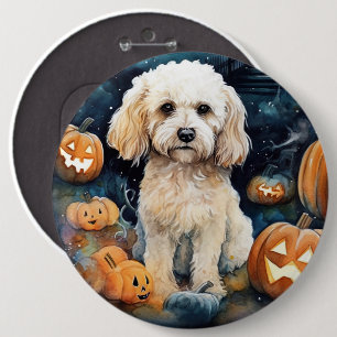 Halloween Cockapoo With Pumpkins Scary Button