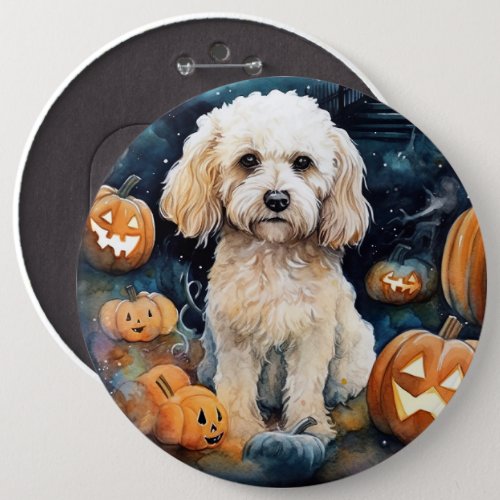 Halloween Cockapoo With Pumpkins Scary  Button