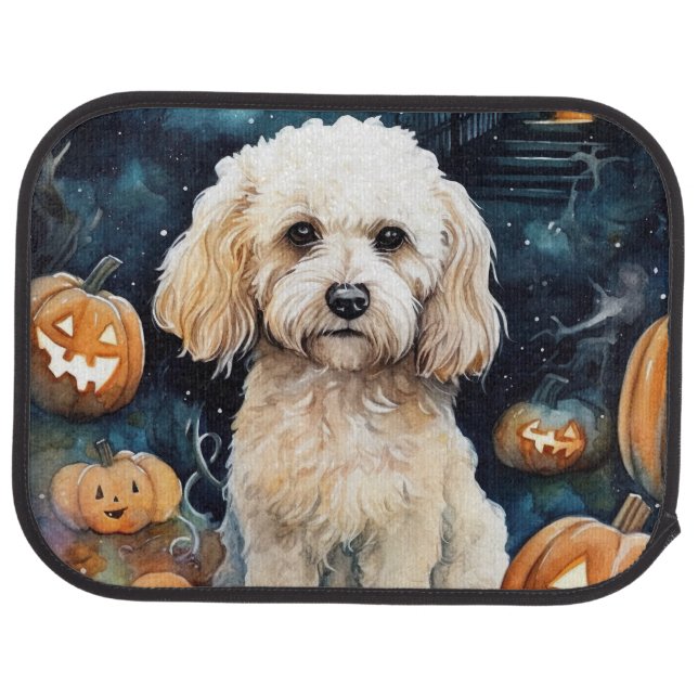 Halloween Cockapoo With Pumpkins Scary  Car Floor Mat (Rear)