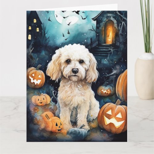Halloween Cockapoo With Pumpkins Scary  Card