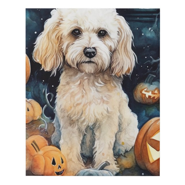 Halloween Cockapoo With Pumpkins Scary  Faux Canvas Print (Front)