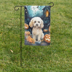 Halloween Cockapoo With Pumpkins Scary Garden Flag