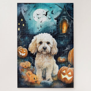 Halloween Cockapoo With Pumpkins Scary Jigsaw Puzzle