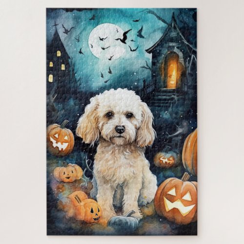 Halloween Cockapoo With Pumpkins Scary  Jigsaw Puzzle