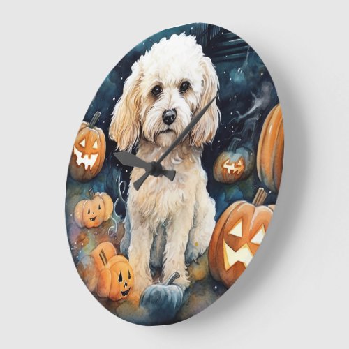 Halloween Cockapoo With Pumpkins Scary  Large Clock