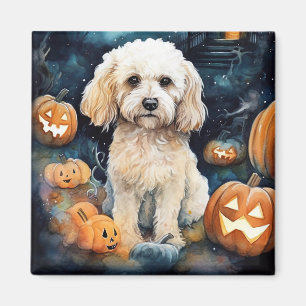 Halloween Cockapoo With Pumpkins Scary Magnet