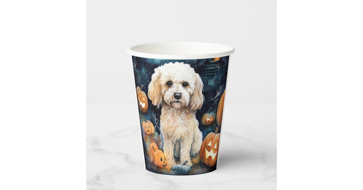 Halloween Cockapoo With Pumpkins Scary Paper Cups | Zazzle