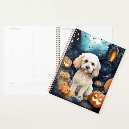 Halloween Cockapoo With Pumpkins Scary  Planner
