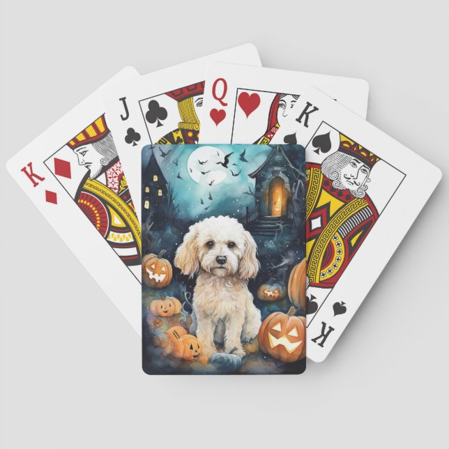 Halloween Cockapoo With Pumpkins Scary  Poker Cards (Back)
