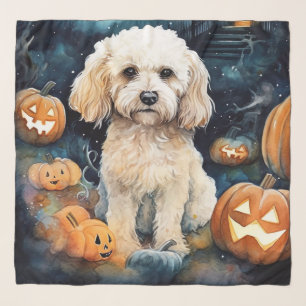 Halloween Cockapoo With Pumpkins Scary Scarf