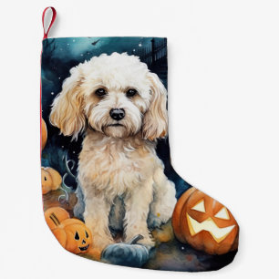 Halloween Cockapoo With Pumpkins Scary Small Christmas Stocking