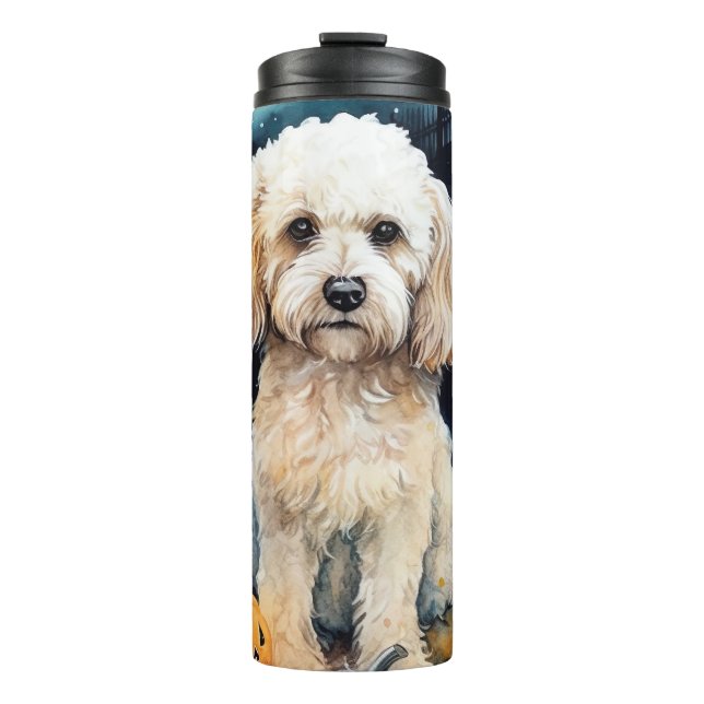 Halloween Cockapoo With Pumpkins Scary  Thermal Tumbler (Front)