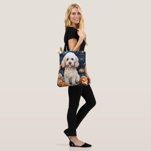 Halloween Cockapoo With Pumpkins Scary  Tote Bag
