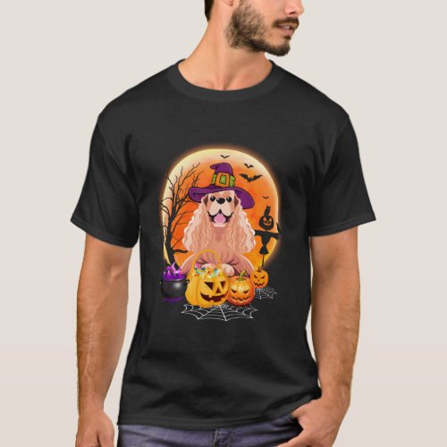 Halloween Cocker Spaniel Dog Moon With Pumpkin Fun T_Shirt