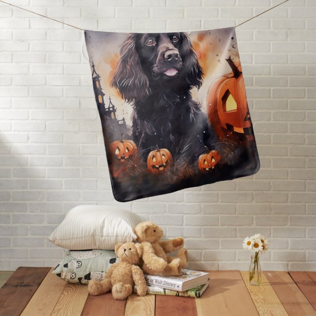 Halloween Cocker Spaniel With Pumpkins  Baby Blanket (In Situ)