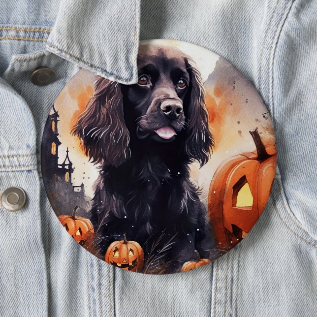 Halloween Cocker Spaniel With Pumpkins  Button (In Situ)
