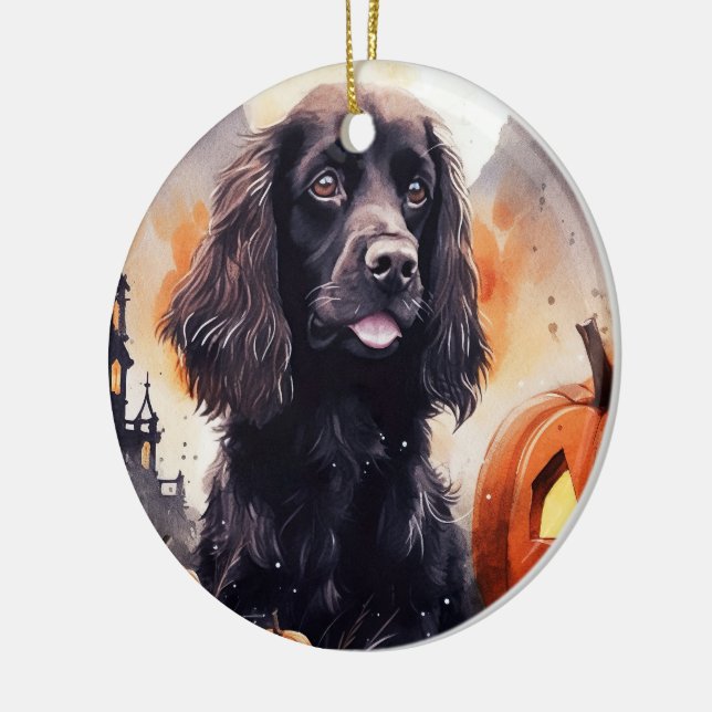 Halloween Cocker Spaniel With Pumpkins  Ceramic Ornament (Left)