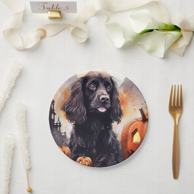 Halloween Cocker Spaniel With Pumpkins  Paper Plates (Wedding)