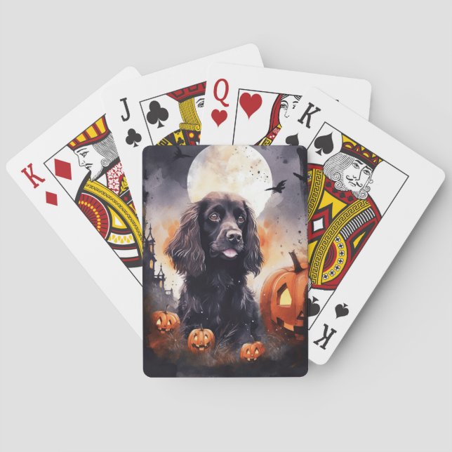Halloween Cocker Spaniel With Pumpkins  Poker Cards (Back)