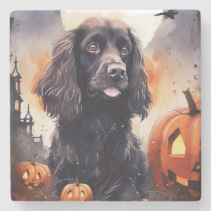 Halloween Cocker Spaniel With Pumpkins Stone Coaster