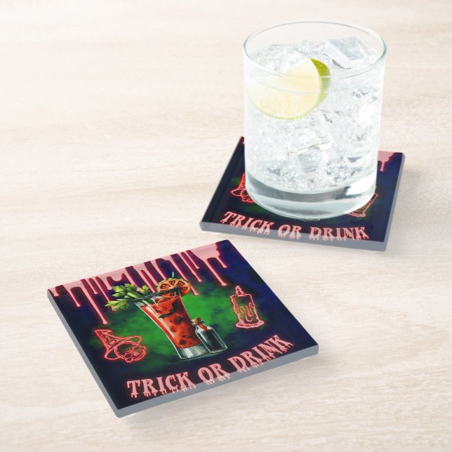 Halloween Cocktail Coaster Spooky “Trick or Drink (Angled)