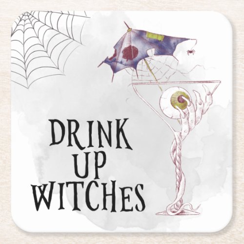 Halloween Cocktail Drink up Witches party Square Paper Coaster