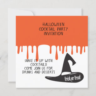 Halloween Cocktail Night Party Modern Black Hat Invitation