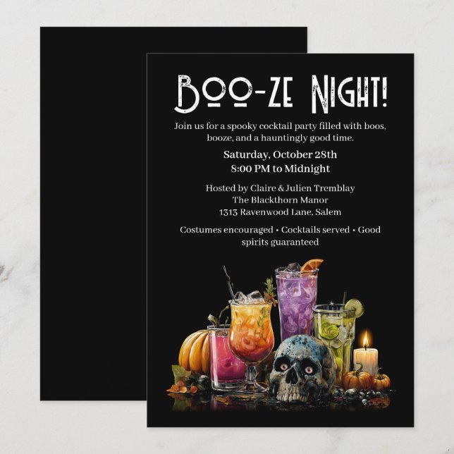 Halloween Cocktail Party | Boo-ze Night Invitation (Front/Back)