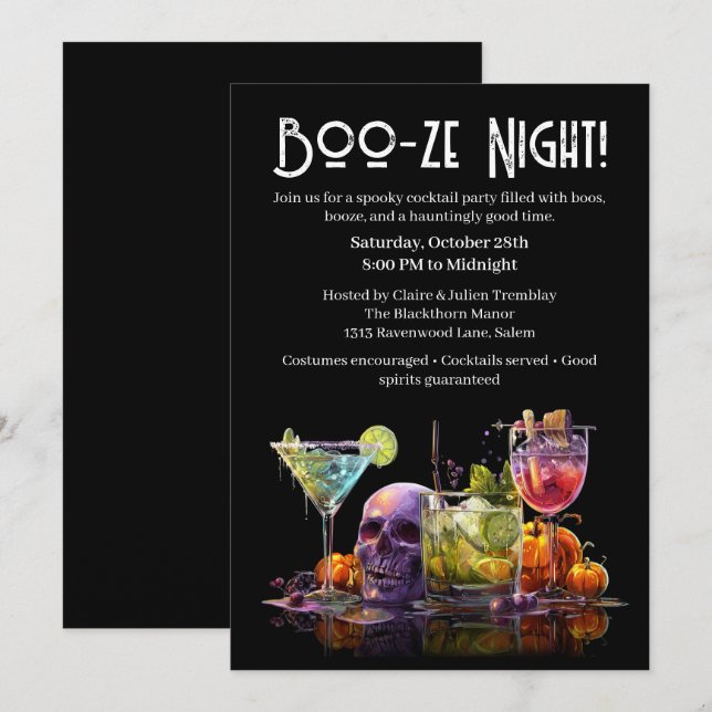 Halloween Cocktail Party | Boo-ze Night Invitation (Front/Back)