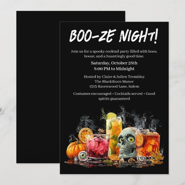 Halloween Cocktail Party | Boo-ze Night Invitation (Front/Back)