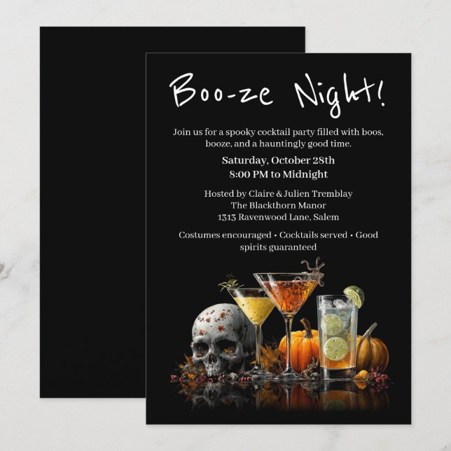 Halloween Cocktail Party | Boo-ze Night Invitation (Front/Back)