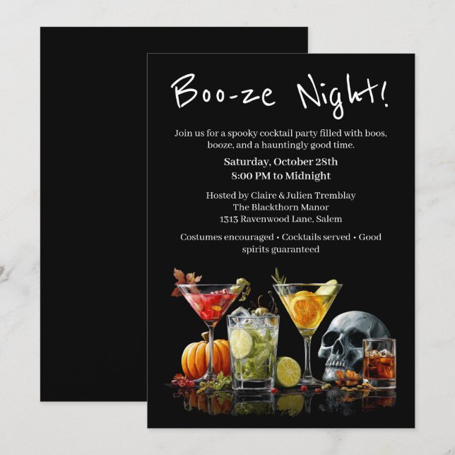 Halloween Cocktail Party | Boo-ze Night Invitation (Front/Back)