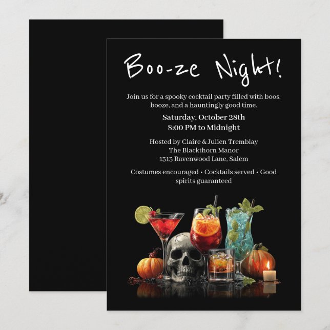 Halloween Cocktail Party | Boo-ze Night Invitation (Front/Back)