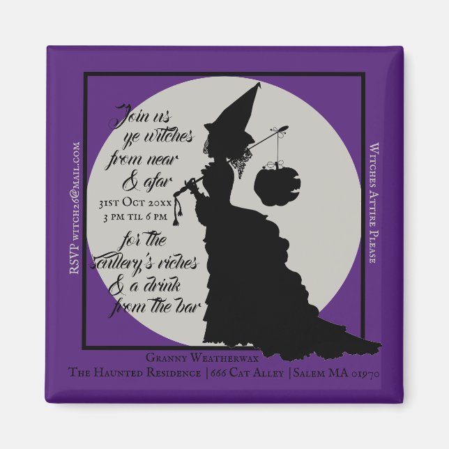 Halloween Cocktail Party Invitation Vintage Witch Magnet (Front)