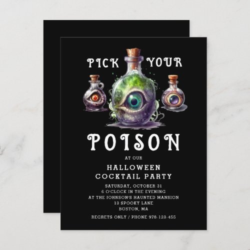 Halloween Cocktail Party  Pick Your Poison  Invitation Postcard
