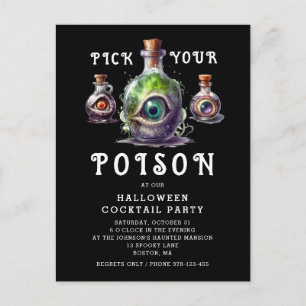 Halloween Cocktail Party Pick Your Poison Invitation Postcard