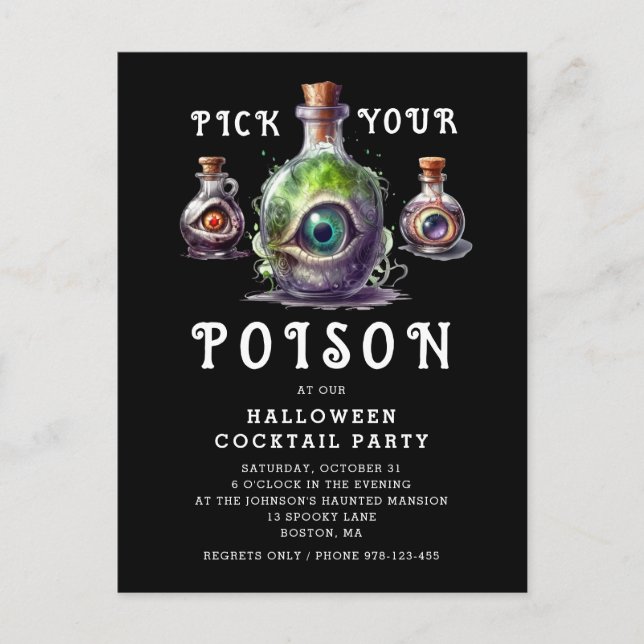 Halloween Cocktail Party  Pick Your Poison  Invitation Postcard (Front)