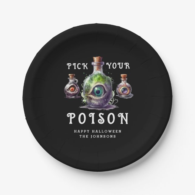 Halloween Cocktail Party Pick Your Poison Paper Plates (Front)