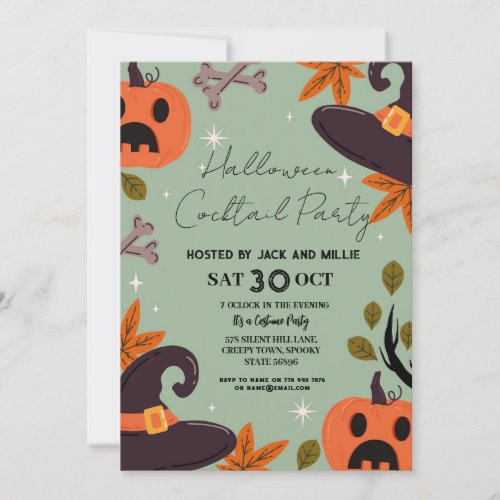 Halloween Cocktail Party Pumpkins Costumes Invitation